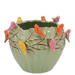 Keramik Übertopf Vogel Pistache grün 19x19x15cm