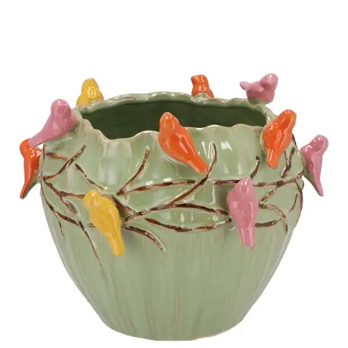 Keramik Übertopf Vogel Pistache grün 19x19x15cm