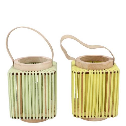 Laterne Cruz Viereck mix gelb/grün 11x14x17cm