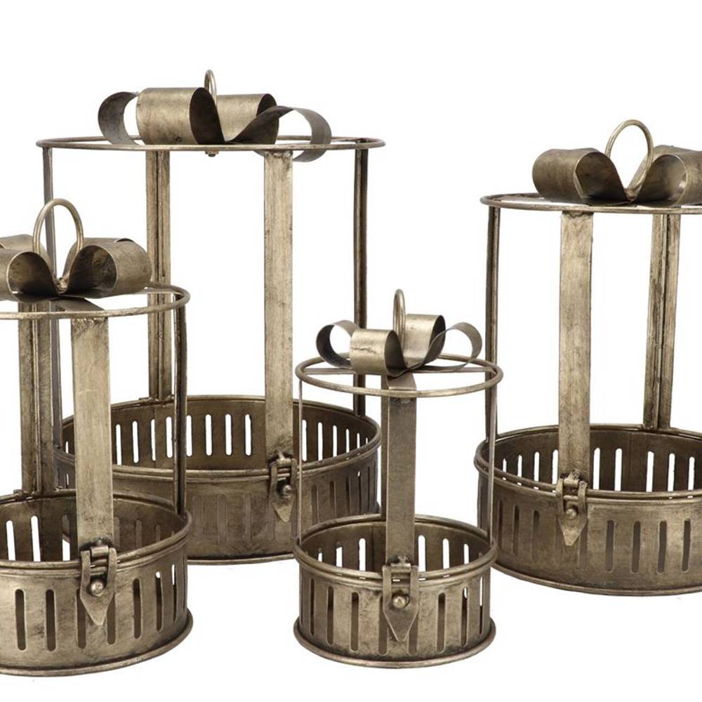 Laterne Schleife gold 4/Set 25x34/20x30/15x26/12x21cm