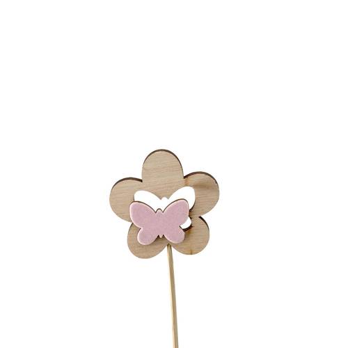 Blume Holz auf Stab rosa L50cm D07cm