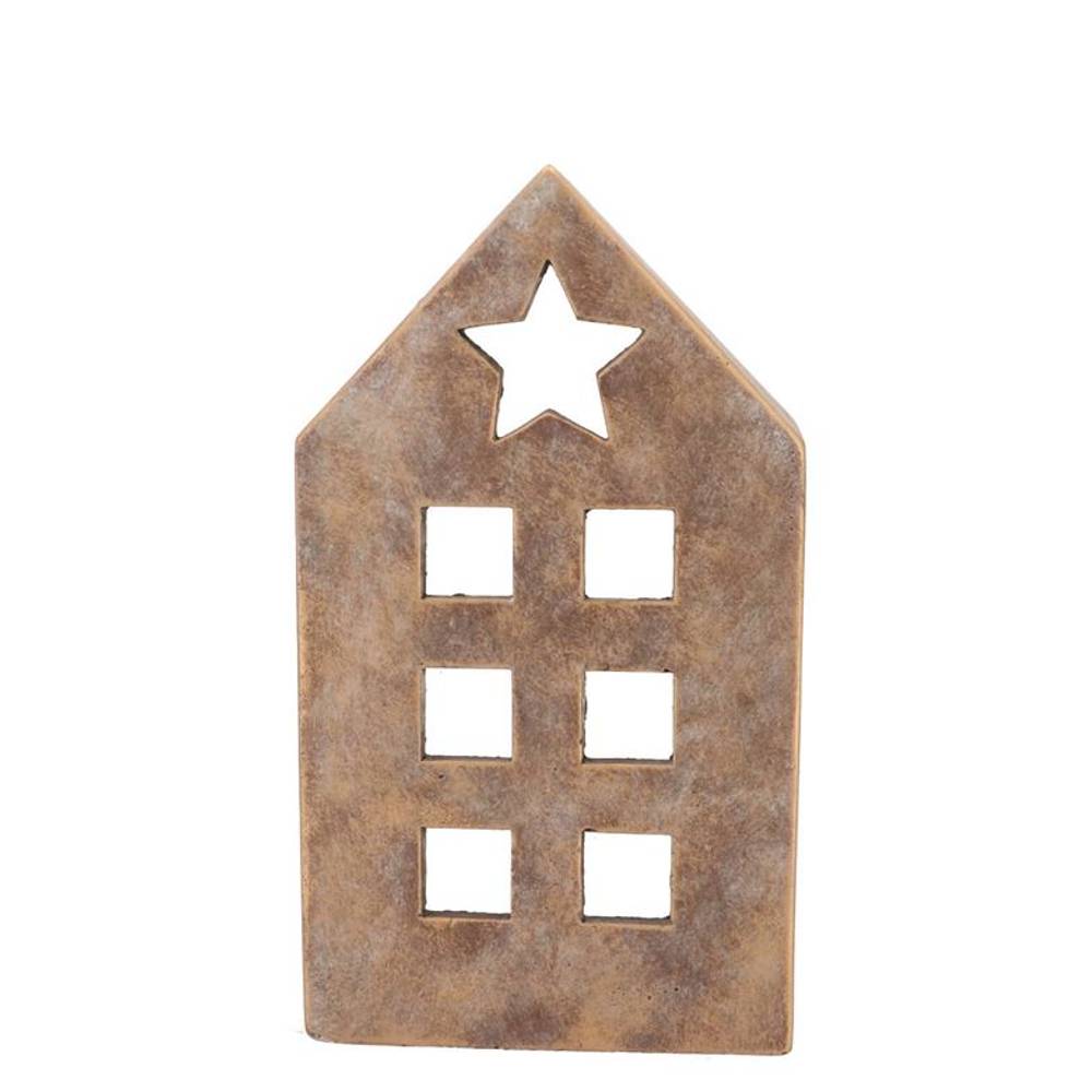 Teelichthalter Haus gold 11x11x29cm