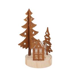 Teelichthalter Metall Haus/Baum Rost 13x10x21cm