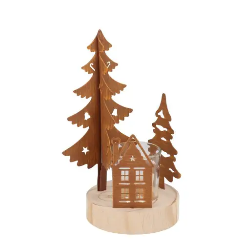 Teelichthalter Metall Haus/Baum Rost 13x10x21cm