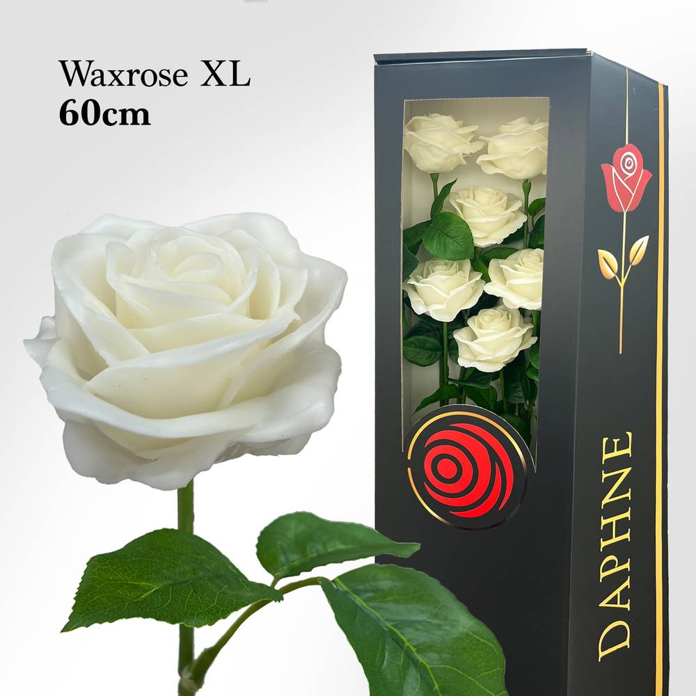 Plastik Wachs Rose auf Stiel weiss L60cm