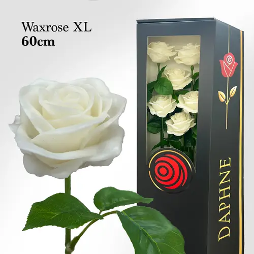 Plastik Wachs Rose auf Stiel weiss L60cm
