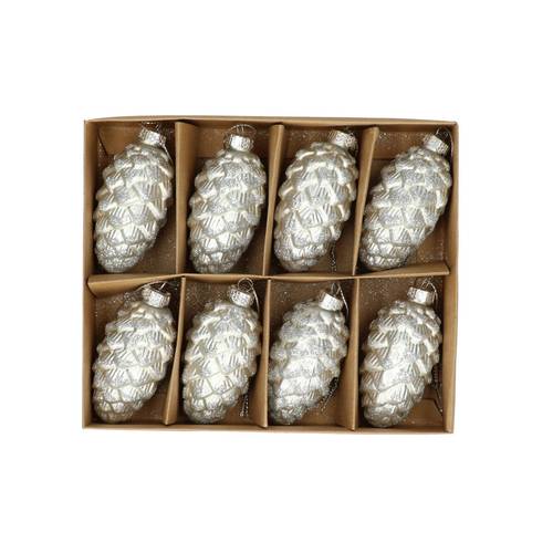 Deko Kugel Tannenzapfen/Glitzer D08cm x8  