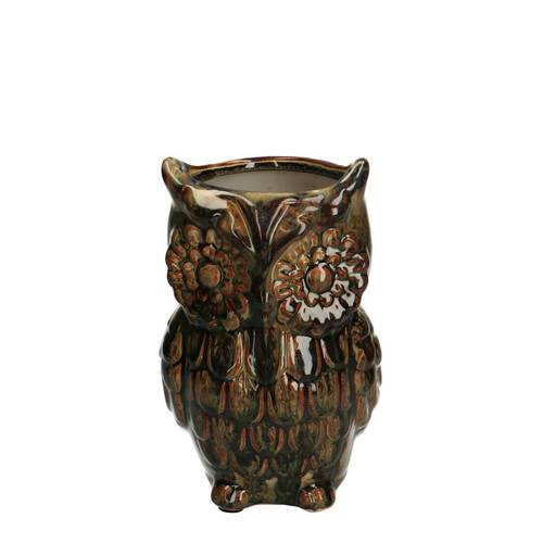 Keramik Vase Eule braun 10.5x10x16cm