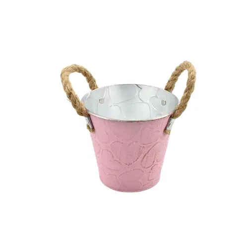 Zink Topf +Tau Henkel Herz rosa D13cm H12cm